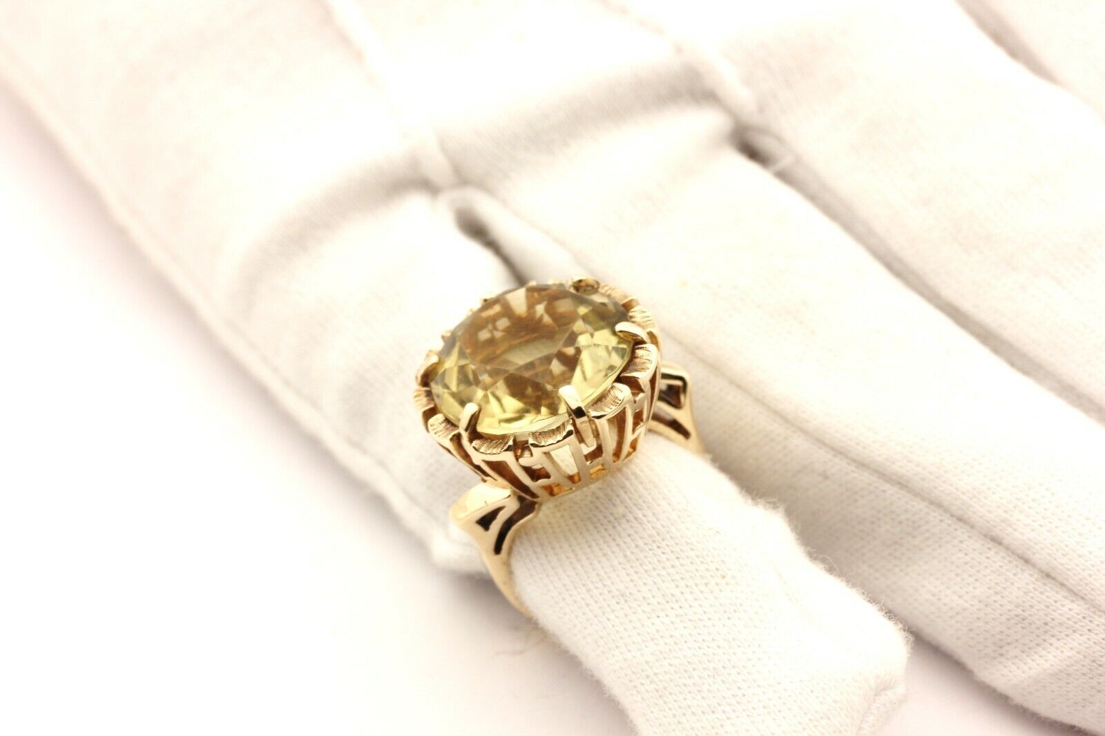 10k yellow gold 30s 40s 50s vintage lemon quartz ring 15ct size 6 estate 9g