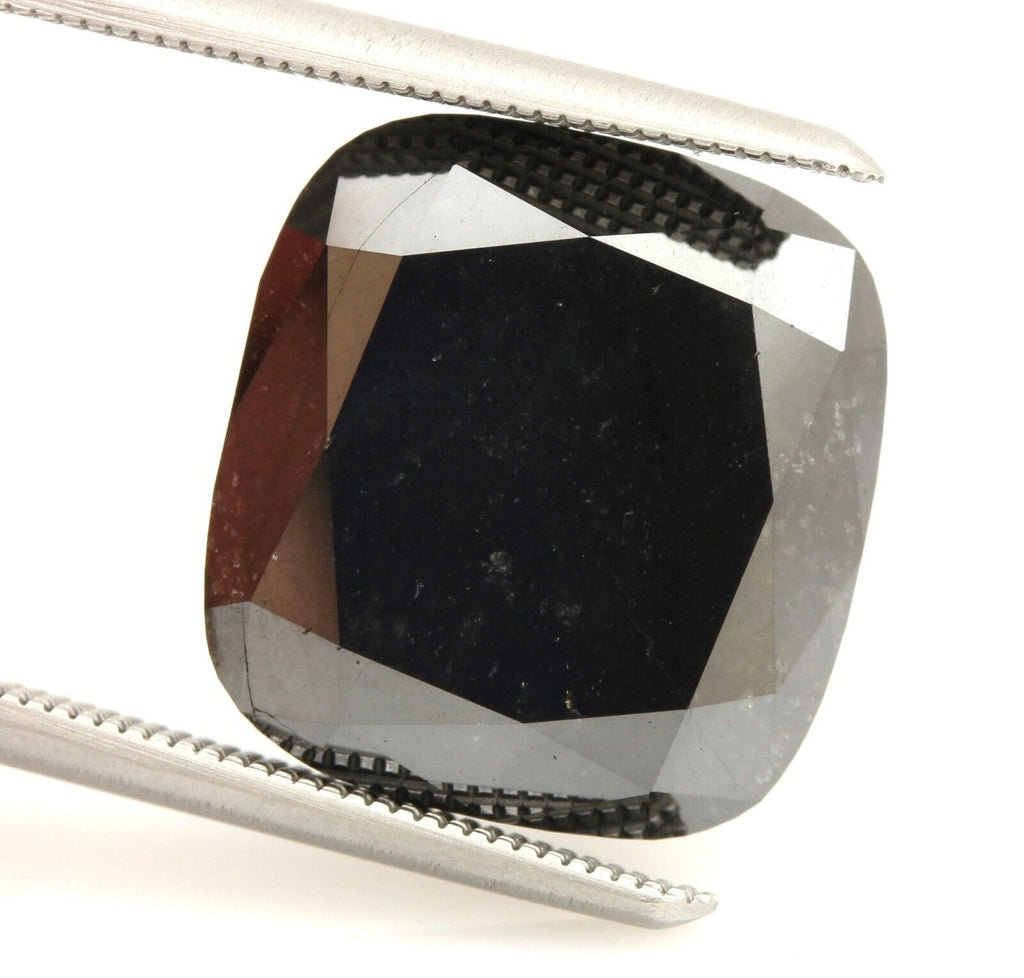 12.90 carat black treated diamond cushion cut 13.58 x 12.71 x 7.22 mm NEW