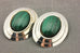 sterling silver 18.13mm green malachite oval stud earrings 1.25 inch 7.8g estate