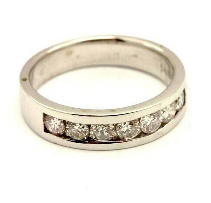 14k white gold channel.65ctw round diamond wedding band 7 stone ring size 5.5