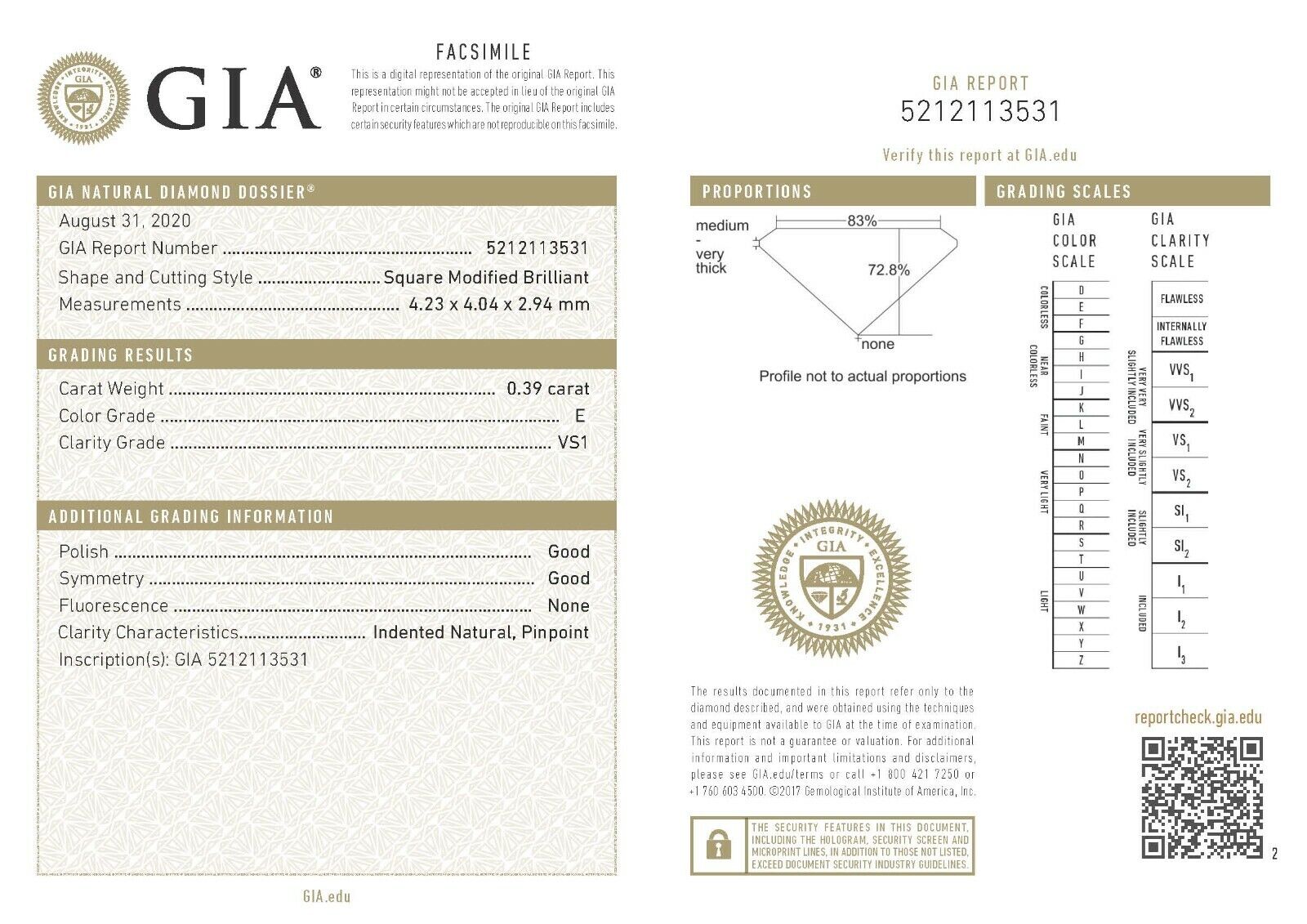 GIA princess cut diamond 0.39ct E color VS1 4.23 x 4.04 x 2.94 mm loose natural