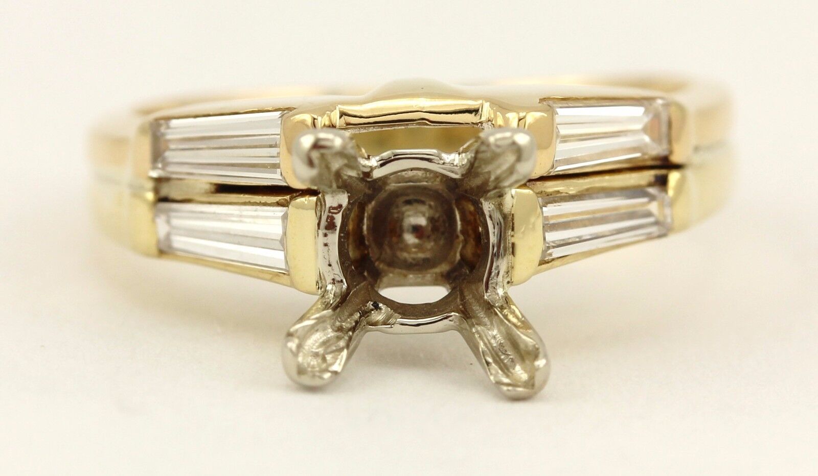 18k yellow gold wedding ring set 1ct square center diamond tapered baguettes set