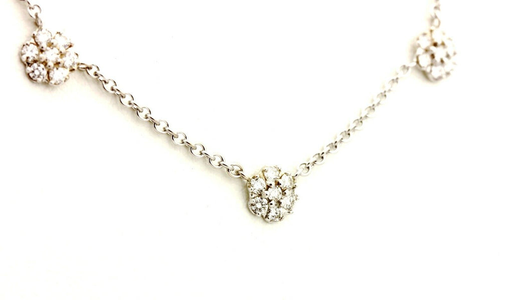 14k white gold 0.59ctw round brilliant diamond station flower chain necklace 3g