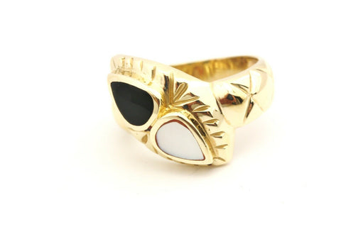 14k yellow gold black onyx mother of pearl ring size 6.5 5.07g vintage estate