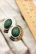 sterling silver 18.13mm green malachite oval stud earrings 1.25 inch 7.8g estate