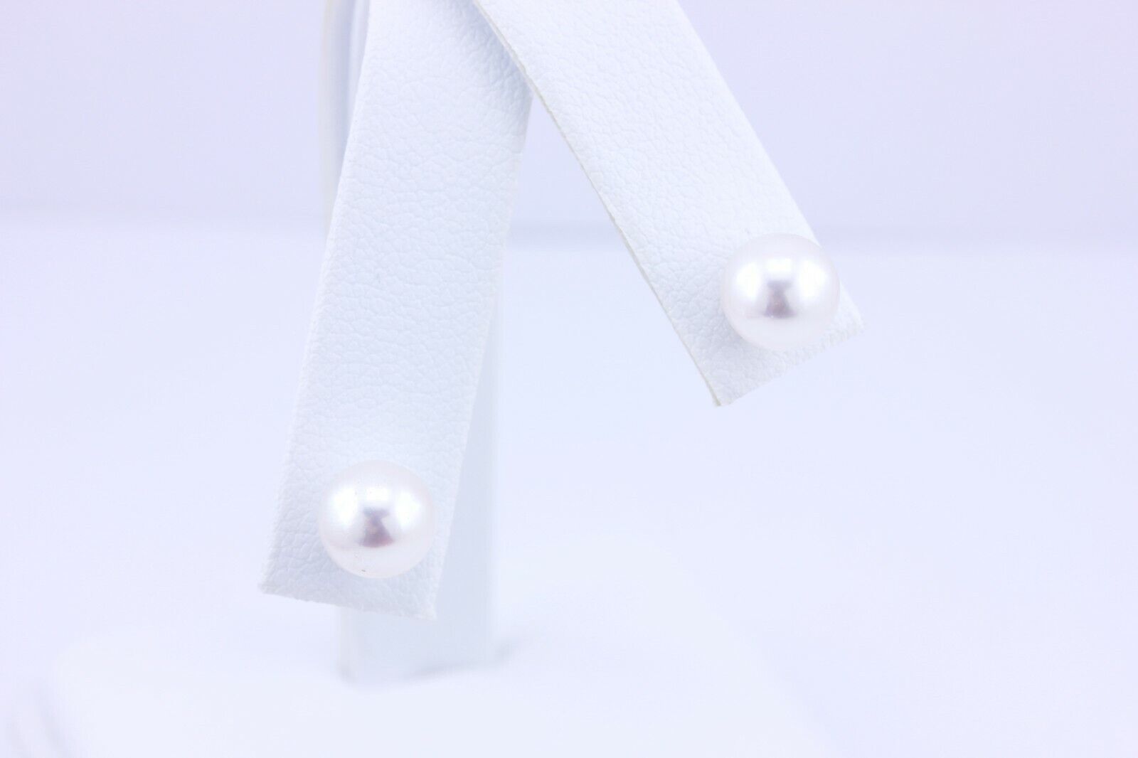 NEW white gold 14k 7mm Akoya cultered round pearl stud earrings 7.05-7.15mm