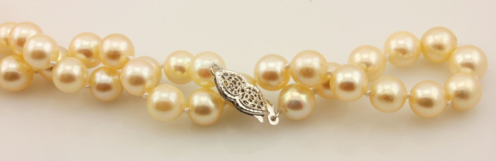 16" cultured pearl necklace 7-7.5mm round cream 14k white gold heart clasp NEW