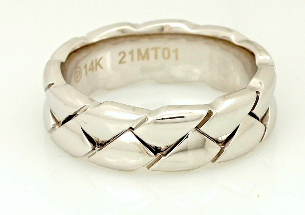 NEW DORA 14k white gold men's wedding band high polish weave 7.45mm sz 10.5 ring