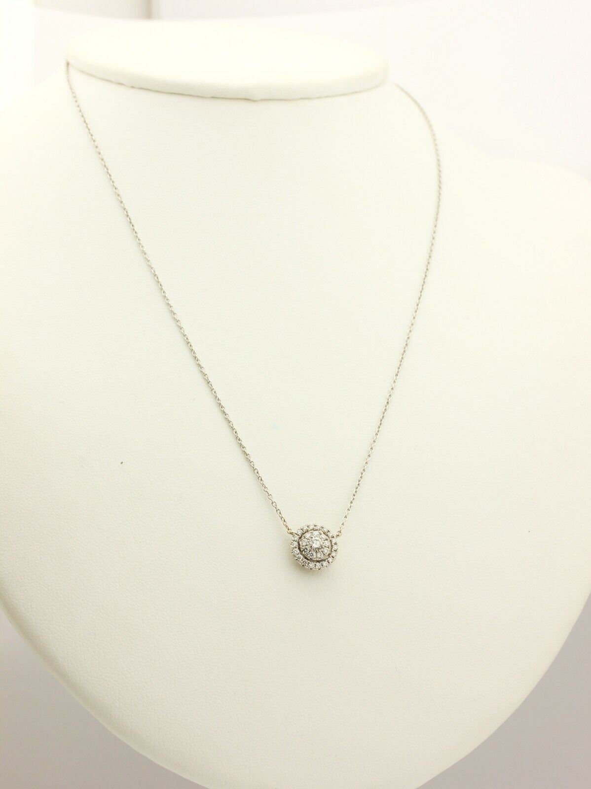 14k white gold 0.42ctw round diamond halo pendant 16 inch necklace rolo chain 3g