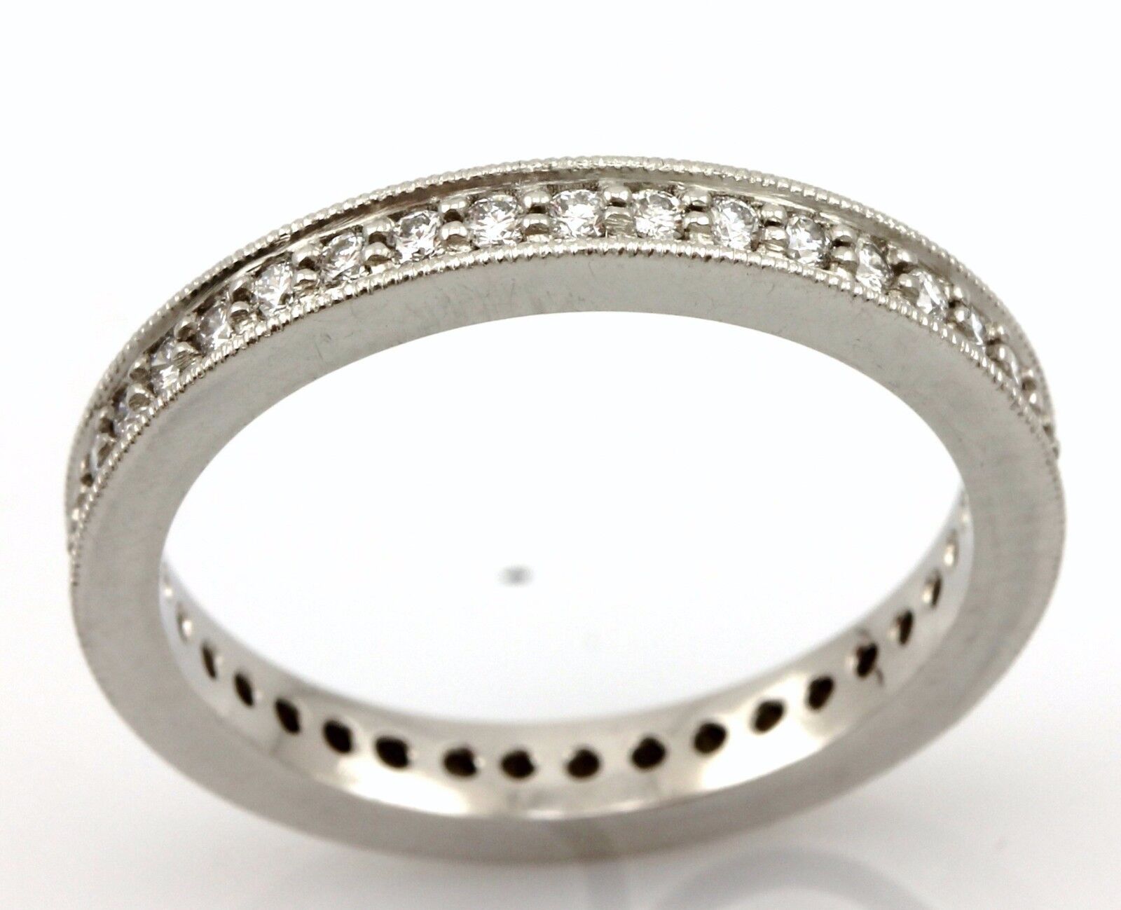 Platinum 0.37ctw round diamond eternity wedding band milgrain ring size 5.75 NEW