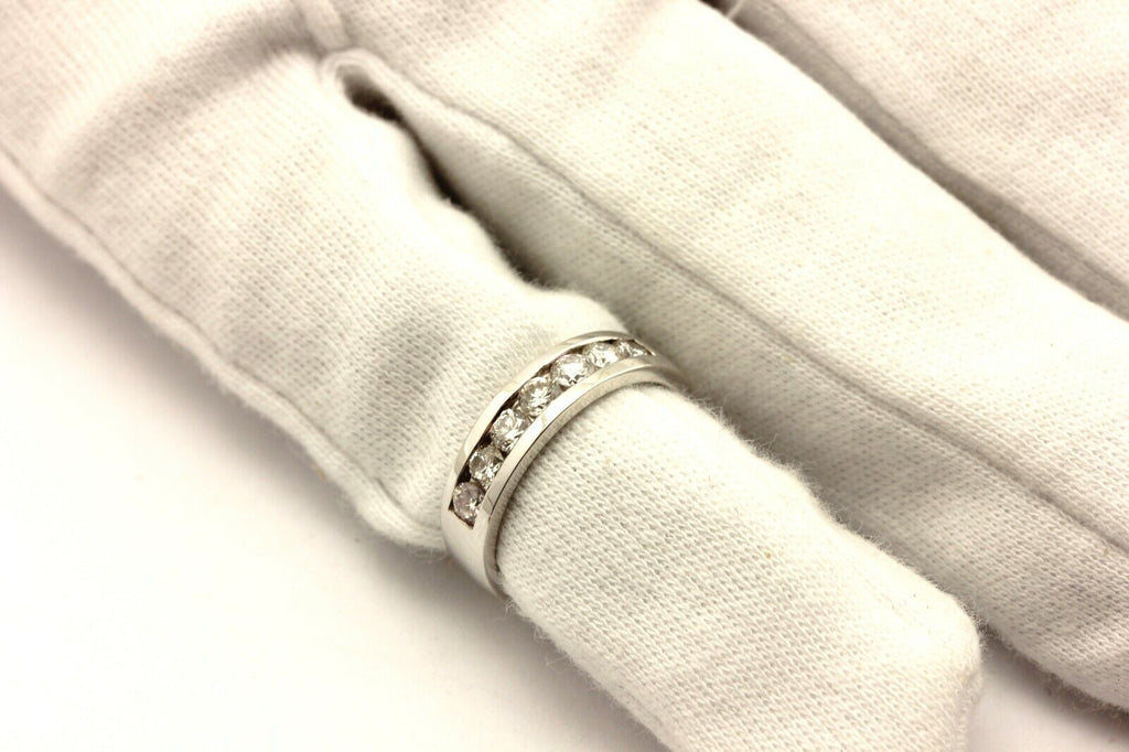 14k white gold channel.65ctw round diamond wedding band 7 stone ring size 5.5
