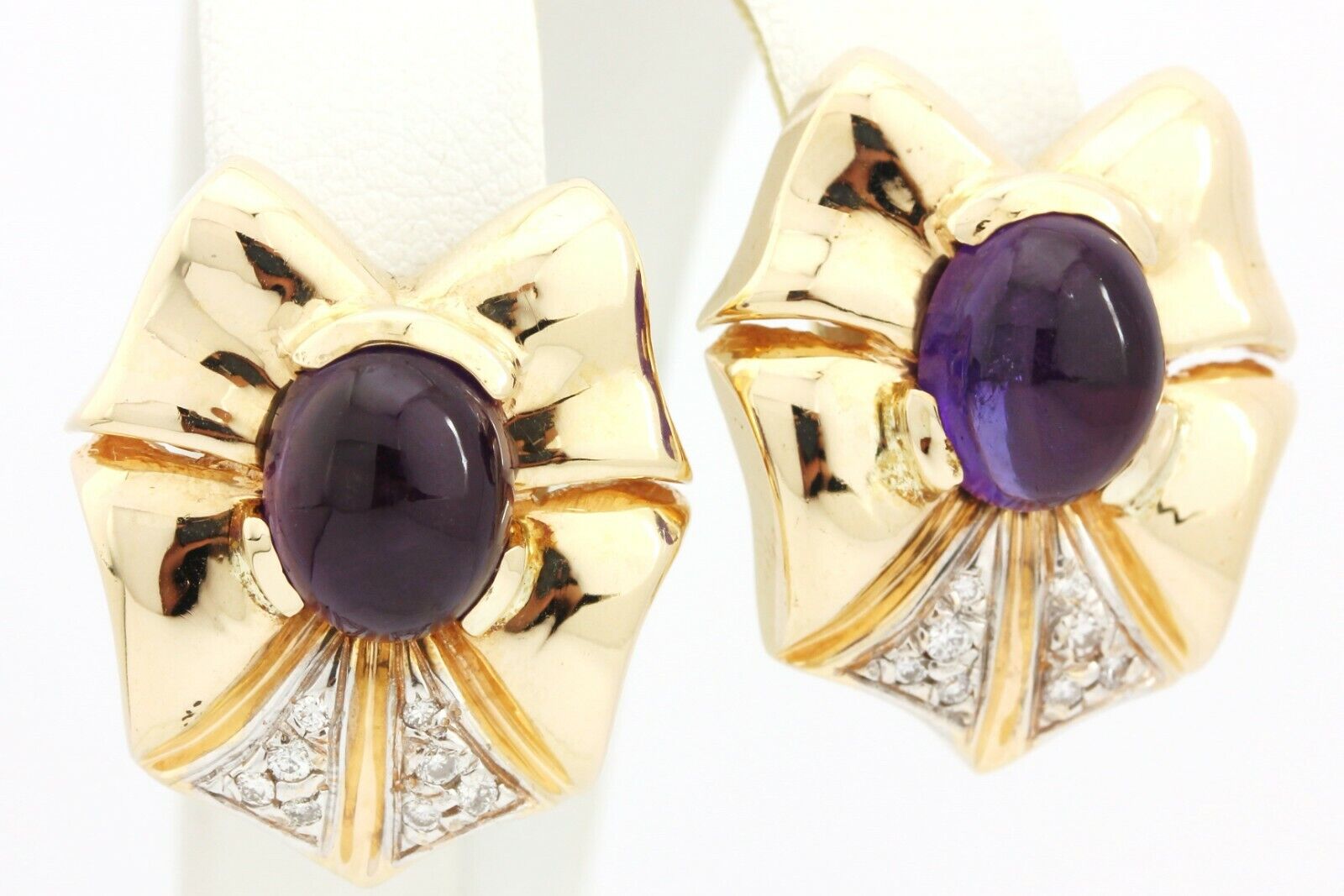 14k yellow gold amethyst diamond omega back 1 inch earrings 14.54g vintage