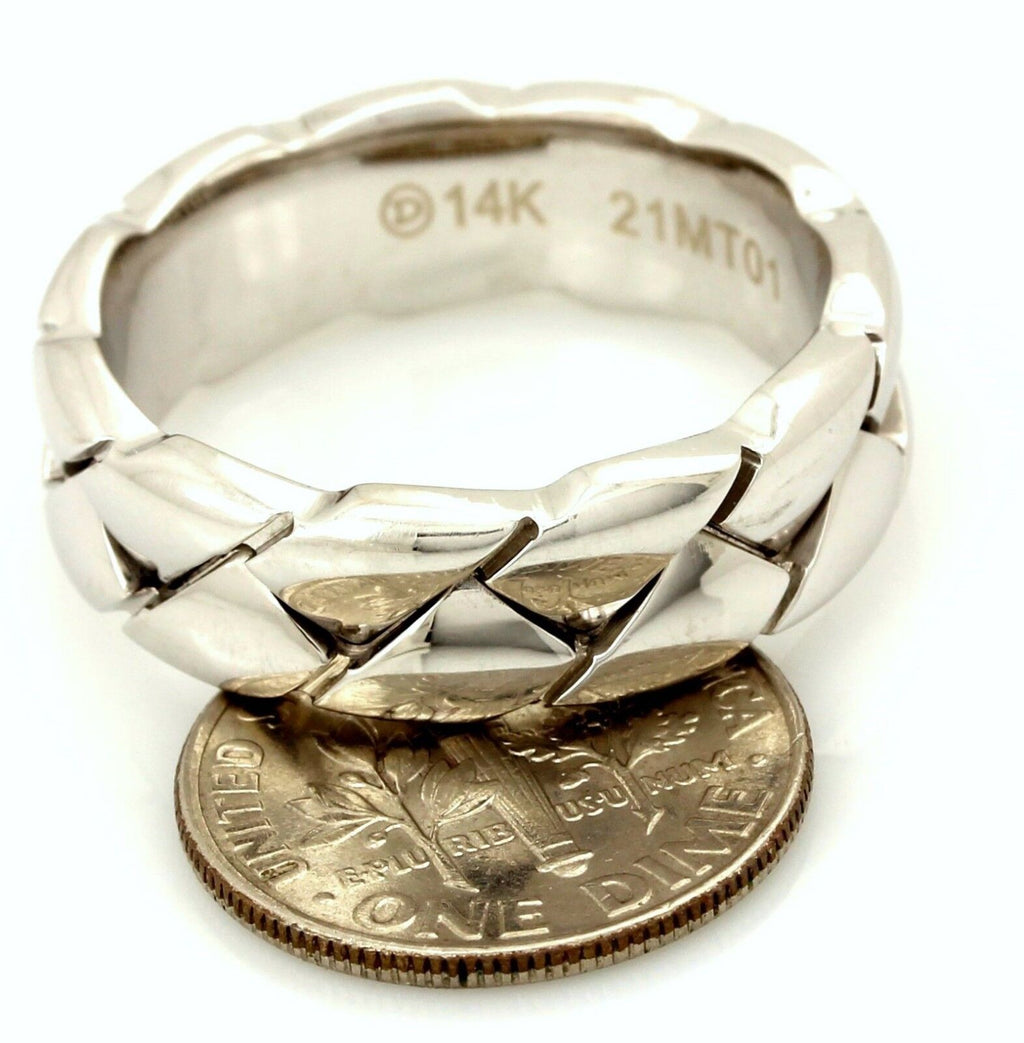 NEW DORA 14k white gold men's wedding band high polish weave 7.45mm sz 10.5 ring