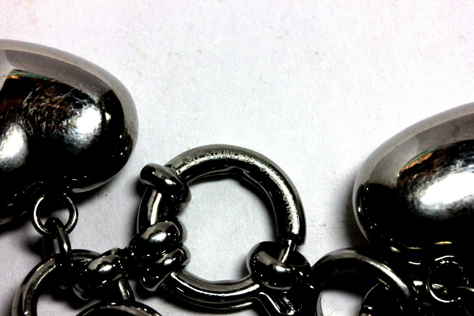 stainless steel puffed heart bracelet 7.5 inch costume fashion estate 44.23g