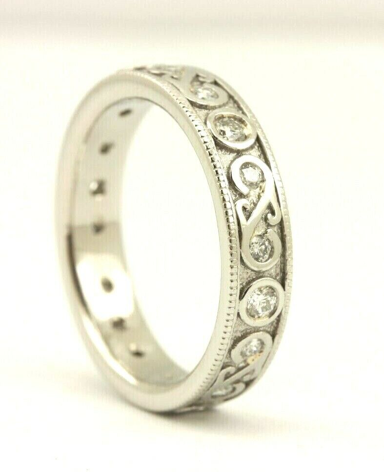 palladium woman's wedding band ring 0.39ctw round diamonds size6.25 estate 4.66g