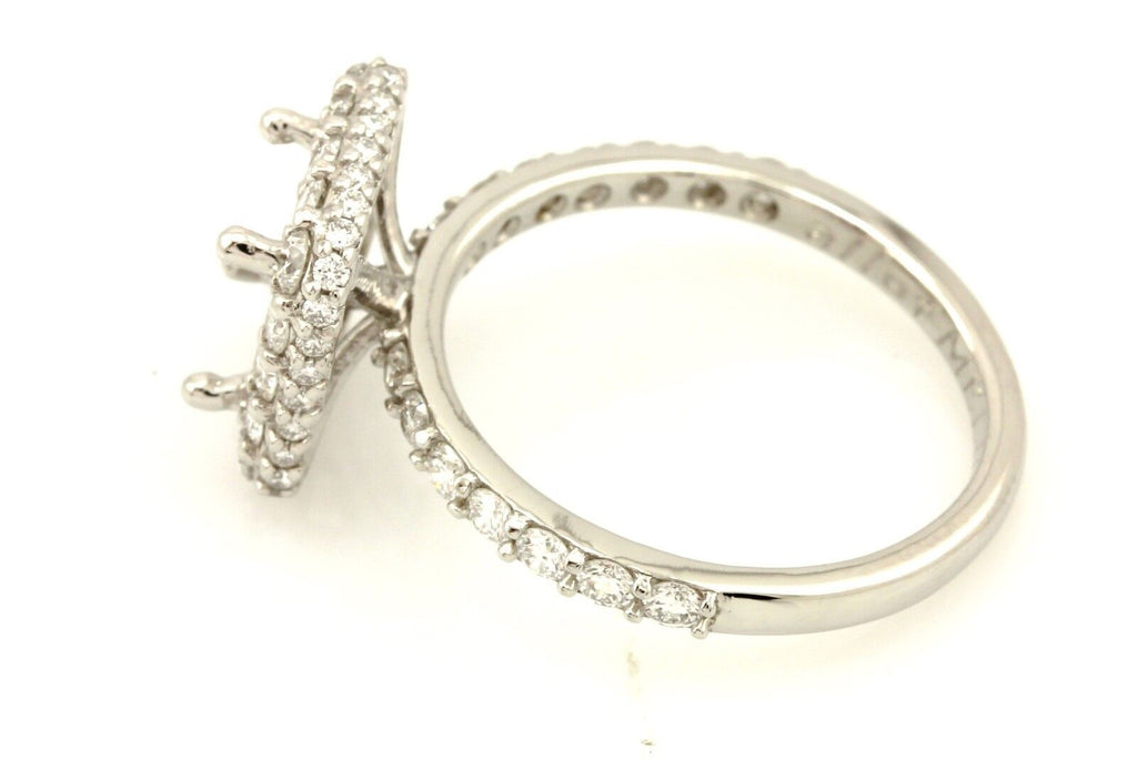 Platinum diamond halo engagement ring 7.4mm semi mount 1.11ctw accents NEW 6.04g