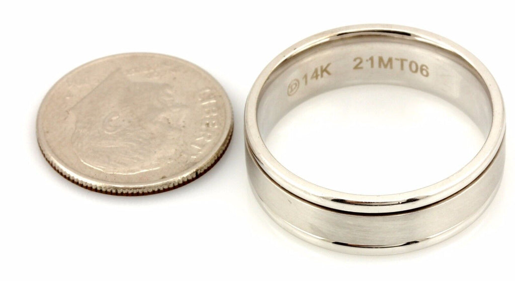 14k white gold Men's Dora ring 7mm wedding band sz10 satin center 8.73g