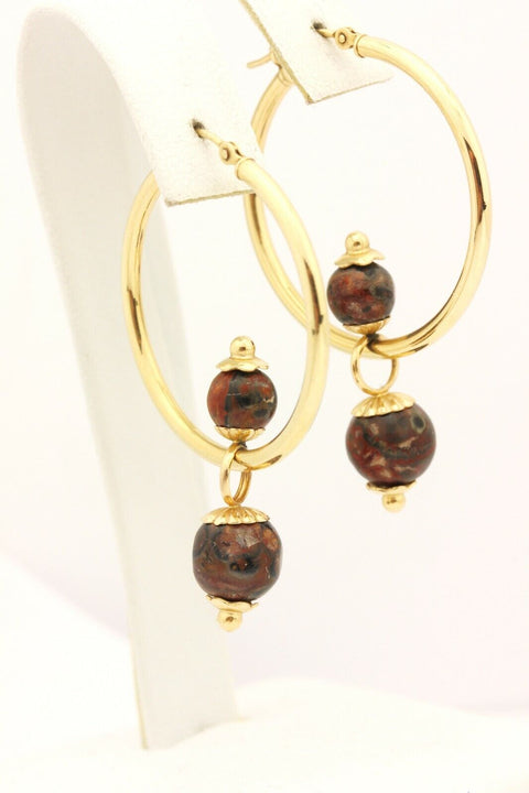 14k yellow gold stone accent hoop earrings 30mm 4.4g estate vintage