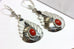 Sterling Silver drop dangle earrings red coral 1970s leverback fastening 5.2g