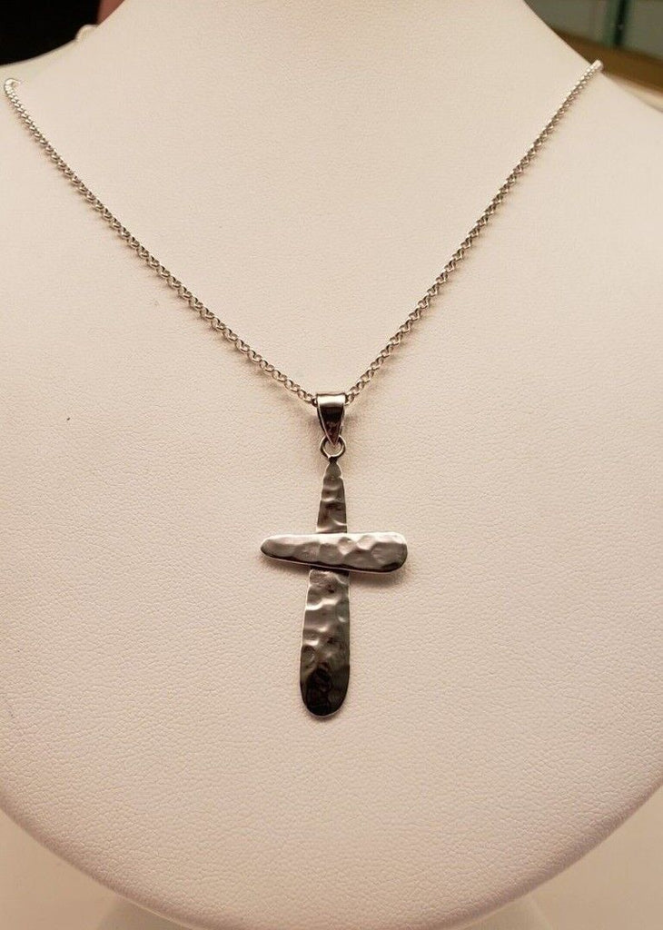Barse Sterling Silver - Hammered Cross Pendant 18" Cable Chain Necklace - 2.44g