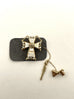 10k yellow gold fraternal cross pin brooch seed pearls 0.75inch(1.5 chain) 6g