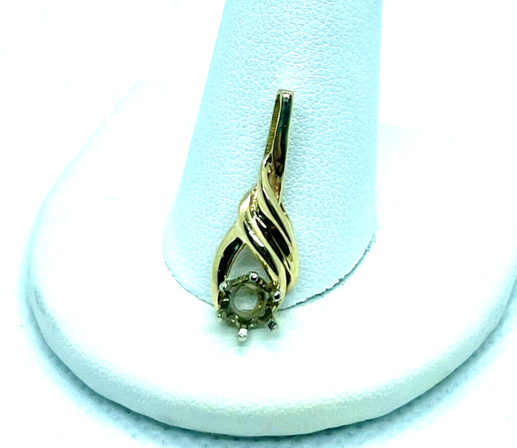 14k yellow gold swirl pendant for 5mm round gemstone 1inch 2.0g estate