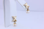 14k yellow gold X 28mm dangle earrings 6.3 - 6.6 mm round cultured pearls estate