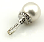 14 k white gold 10mm white round south sea cultured pearl diamond pendant new
