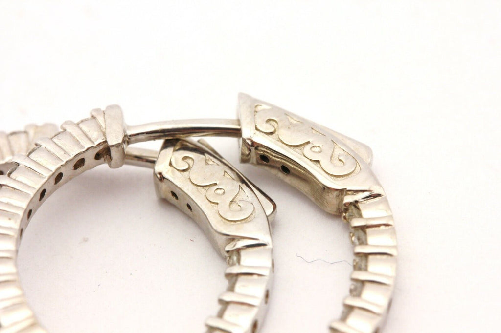 14k white gold 0.97ctw diamond inside outside hoop earrings 1 inch 5.02g new