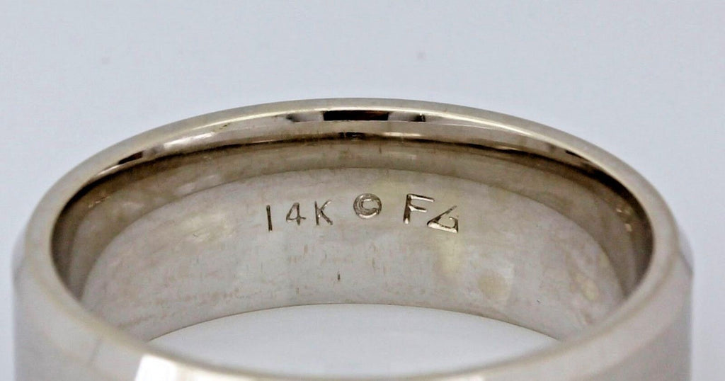 14k white gold 8mm satin center beveled edge size 10.75 men's wedding band ring