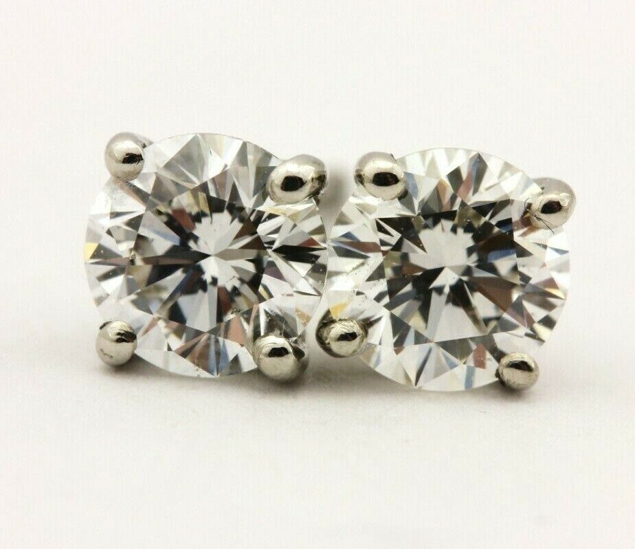 platinum round brilliant solitaire diamond stud earrings 4.8mm 0.84ctw 1.41g