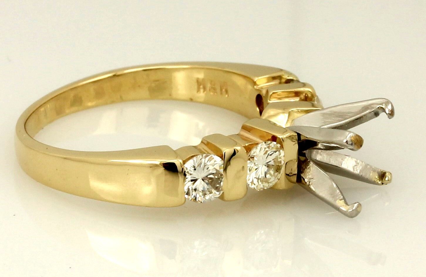 14k yellow gold engagement ring semimount 0.62ctw round diamond 6.5mm M&M estate