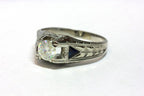 18k white gold man's ring strontium titanate triangle lab sapphires 7.3g size 10