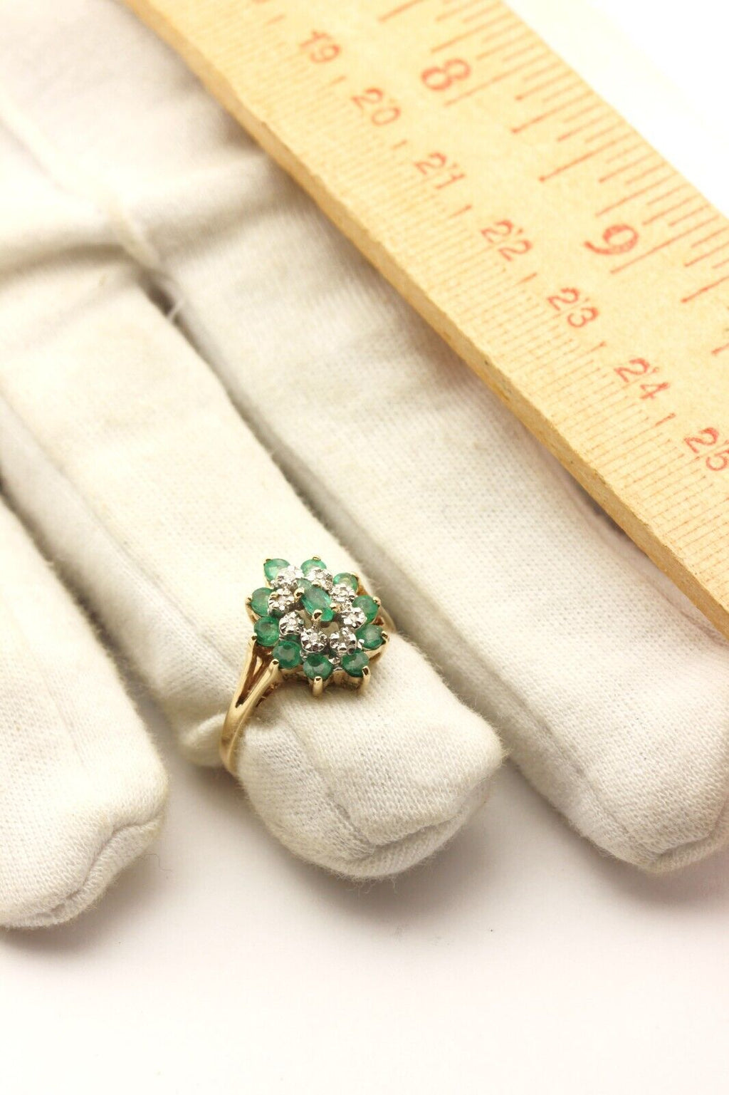 10k yellow gold halo ring green emerald 0.50ctw diamond 0.05ctw size 7 2.72g