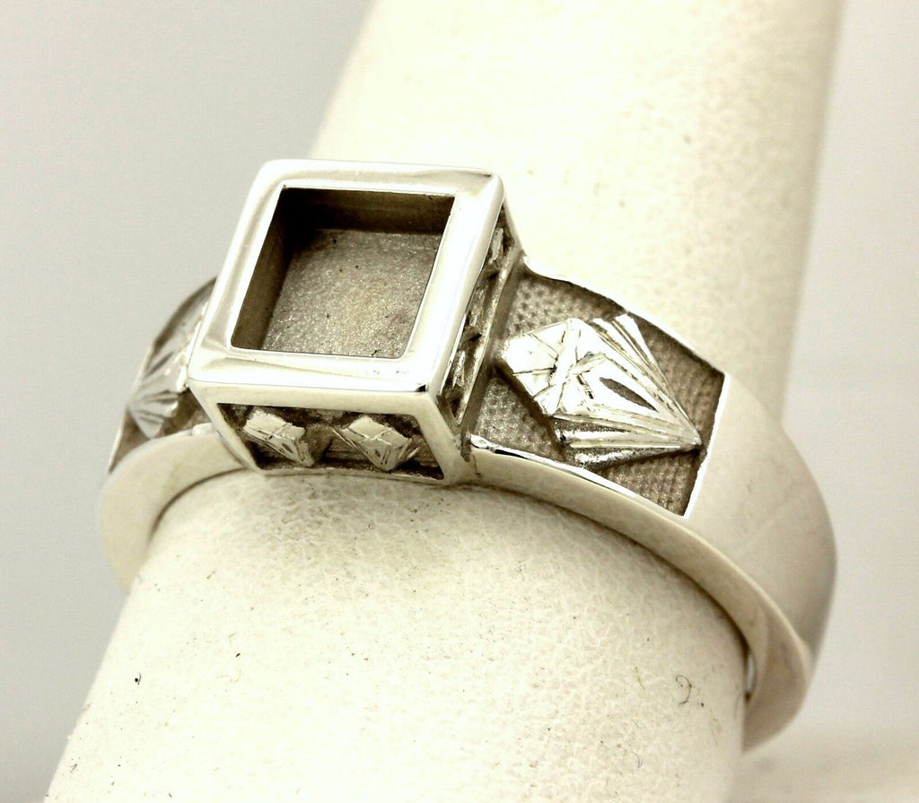Custom sterling silver platinum man's square ring mount setting