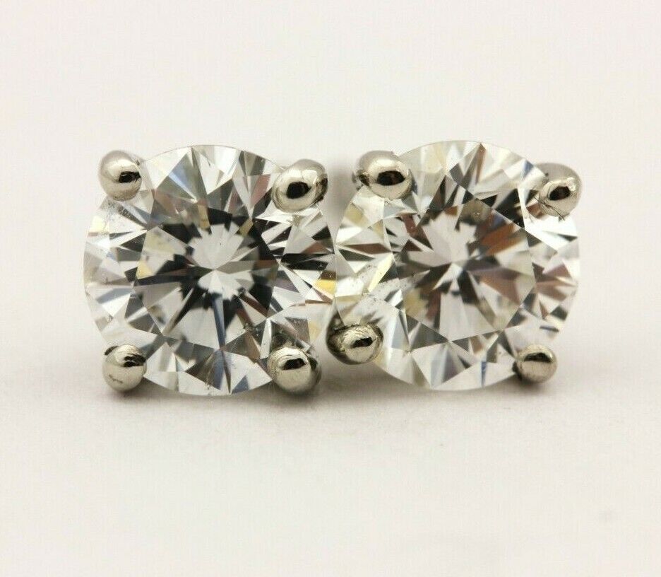 platinum round brilliant solitaire diamond stud earrings 4.8mm 0.84ctw 1.41g