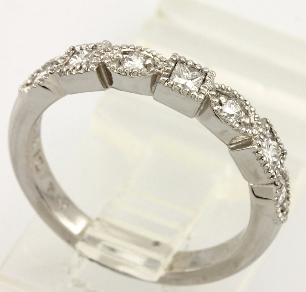 Platinum 0.25ctw princess round diamond milgrain wedding band size 5.5 ring NEW