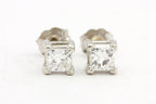 14k white gold 4mm square princess cut 0.80ctw stud earrings estate 1.1g