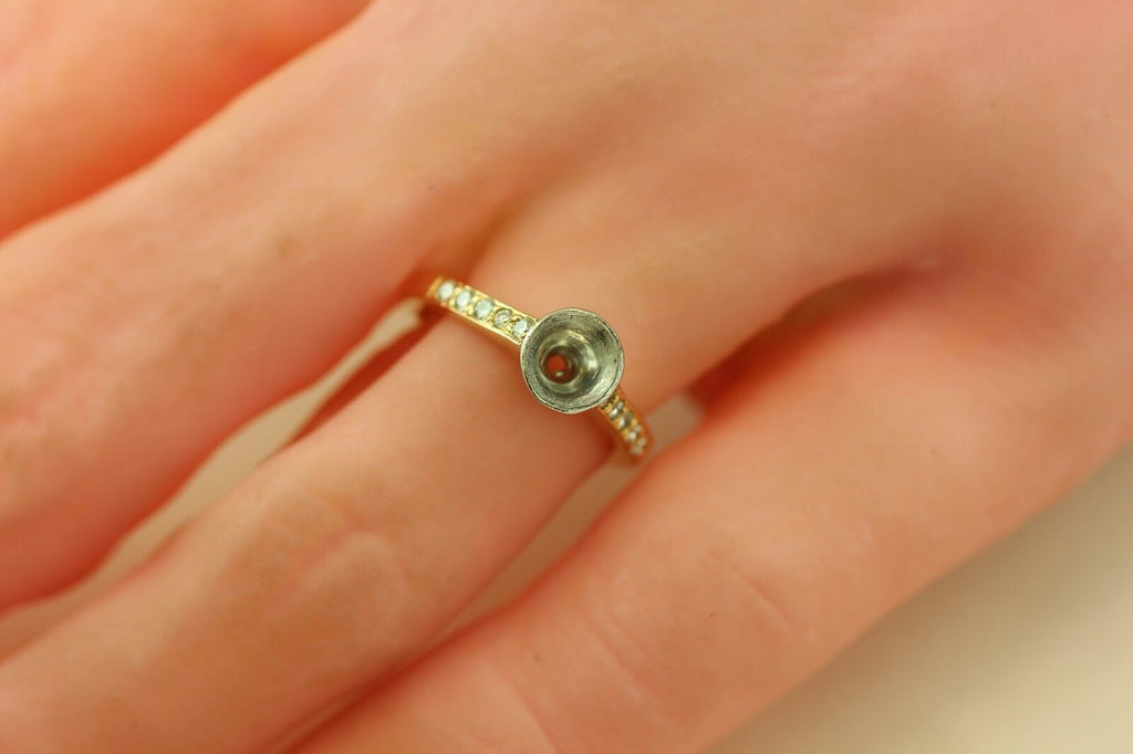 Platinum-14k yellow gold 5.5mm round diamond engagement ring fleur de lis estate