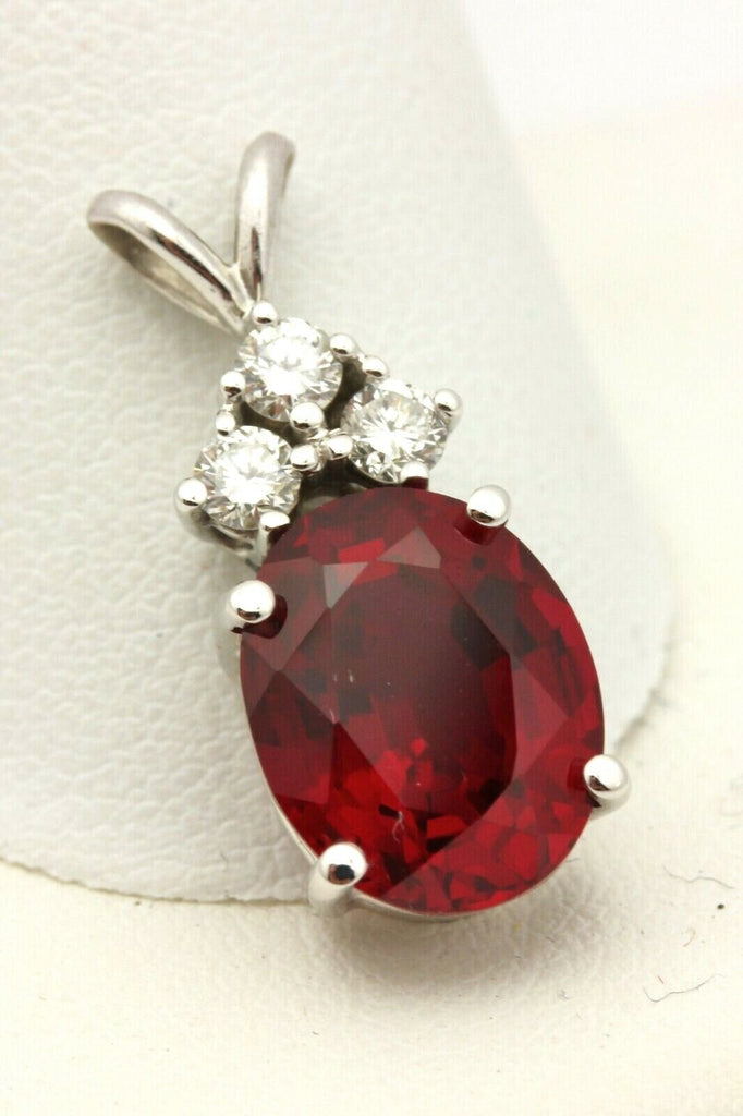 14k white gold lab ruby red oval 4.92ct 0.23ctw round diamond pendant new 2.6g