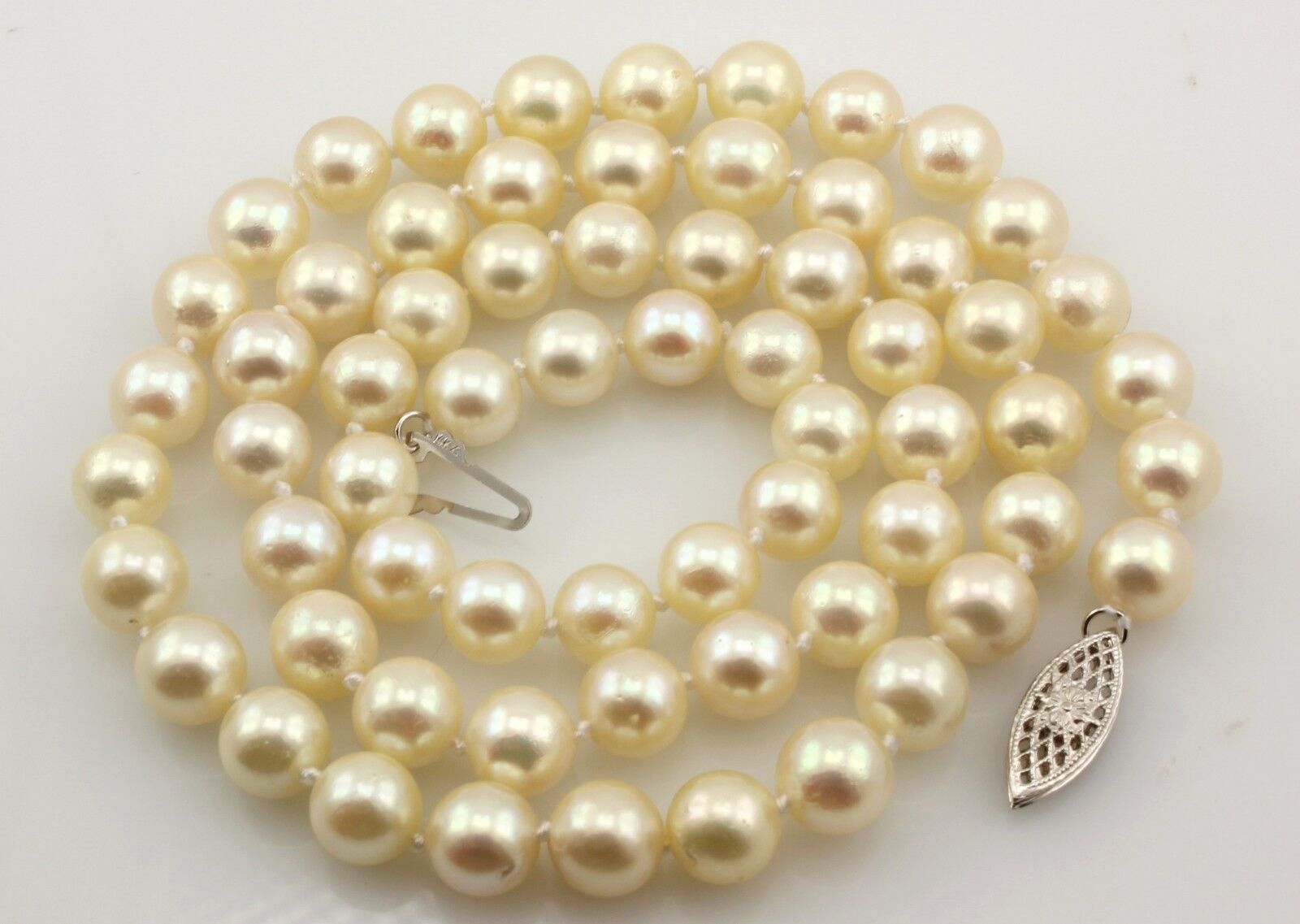 20 inch cultured pearl strand necklace 7-7.5mm round cream 14k white gold clasp