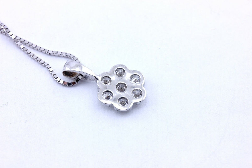 14k white gold 0.57ctw round brilliant diamond rosette pendant 0.6g new 0.5 inch