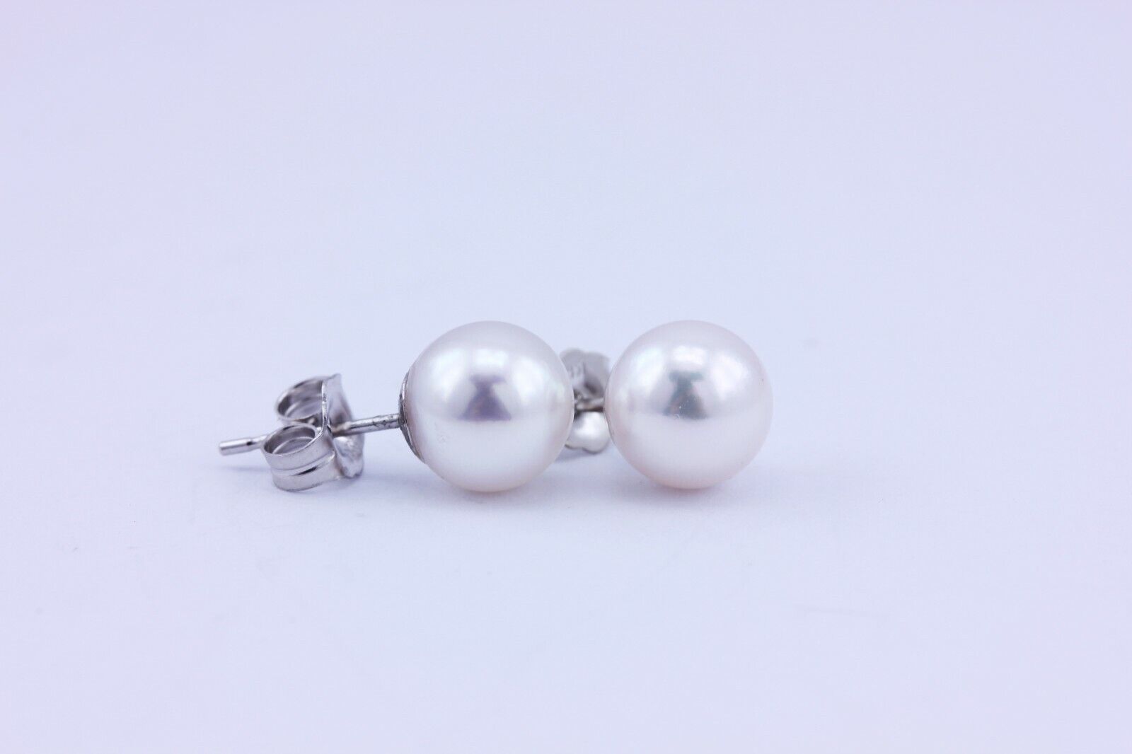 14k white gold 7.20-7.30mm round white pearls stud earrings new
