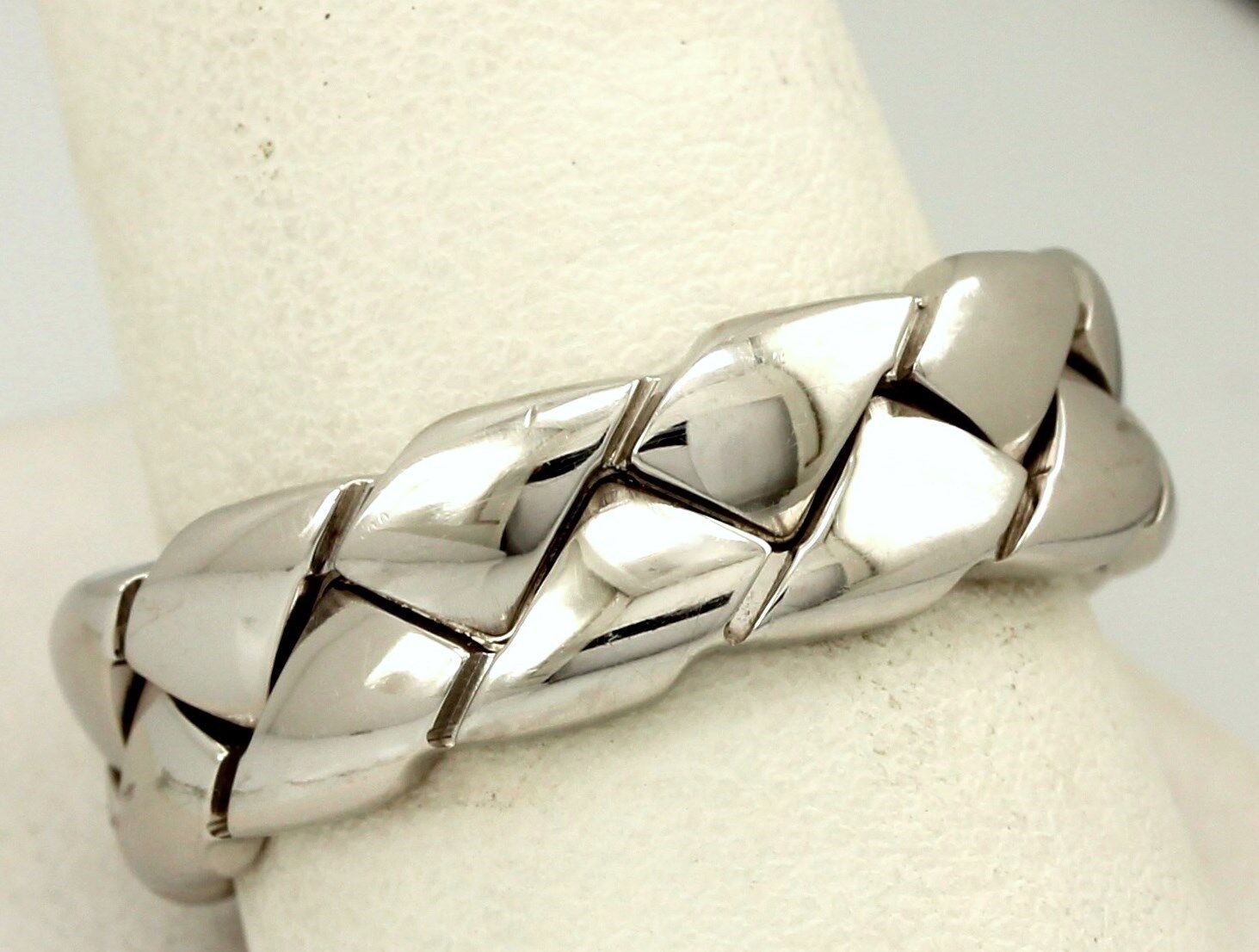 NEW DORA 14k white gold men's wedding band high polish weave 7.45mm sz 10.5 ring