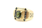 14k yellow gold oval green tourmaline blue sapphire diamond ring size 13 14.2g
