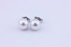 14k white gold 7.30-7.40mm round white pearl stud earrings