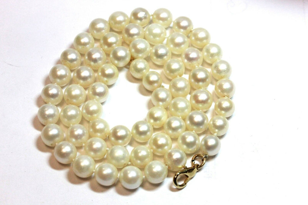 20 inch costume fashion necklace 8mm round white cultured pearls 38.44g estate