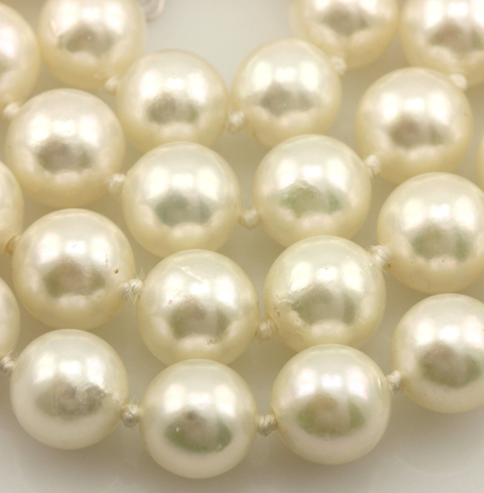 6.5-7mm round white cultured pearl 18" necklace 14k white gold clasp 28.13g NEW