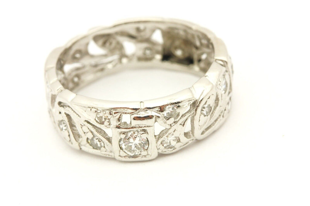 platinum 0.75ctw diamond band ring 6.25mm milgrain size 5 5.20g vintage estate