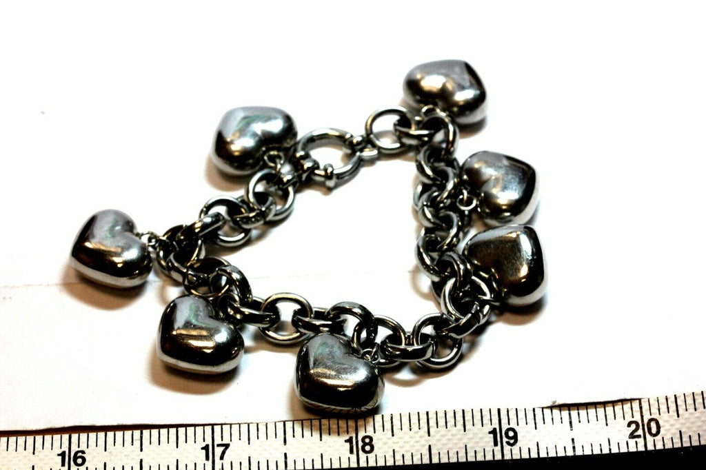 stainless steel puffed heart bracelet 7.5 inch costume fashion estate 44.23g